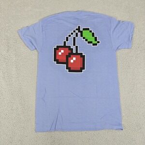 @All‎ Metavirgin Shirt Mens Medium Blue Pixel Cherries Graphic Tee Gamer Novelty